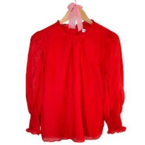 Amanda Uprichard Red Satin Long Sleeve Blouse, size S